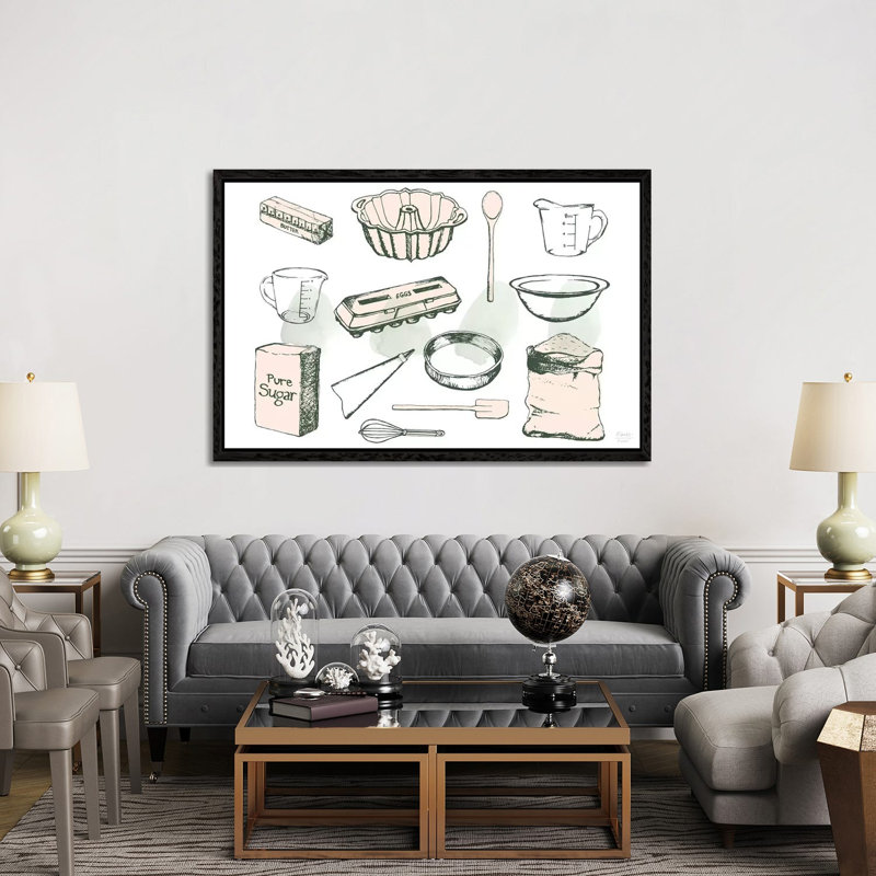 Baking Ingredients - Print on Canvas, Black Floater Framed, 101.6cm H x 152.4cm W x 3.81cm D