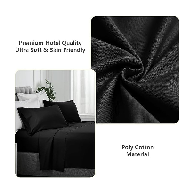 Ranarda Cotton Blend Percale Flat Sheet, Black, Double (4'6)
