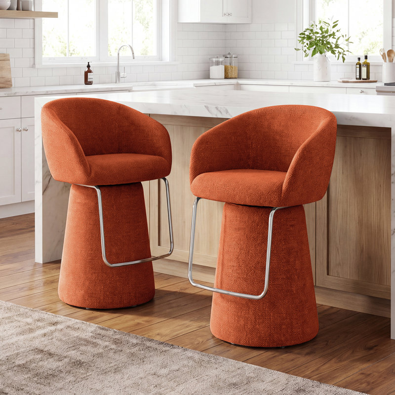 Ensemble de tabourets de bar pivotants rembourrés 2 pièces Everly, Orange