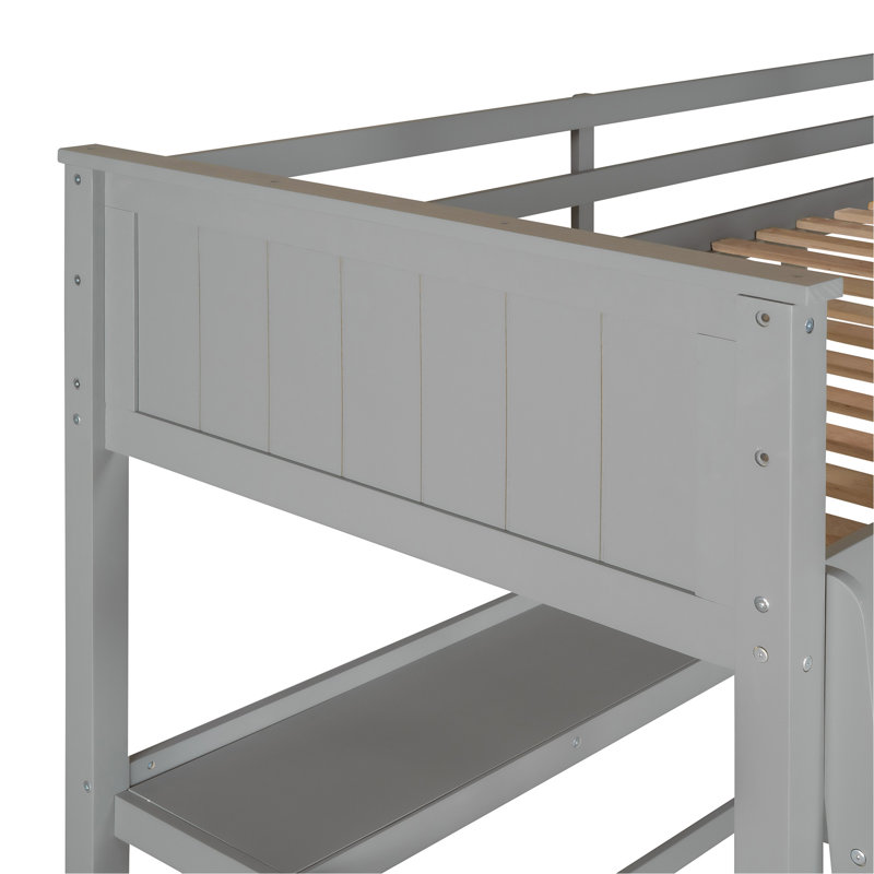 Loft Bed With Drawers And Desk, Wooden Loft Bed With Shelves, Gray, Twin