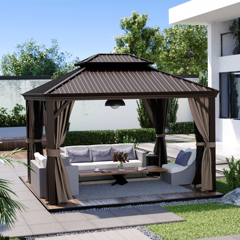 Aluminum Patio Gazebo, Brown, 12' W x 10' D, Brown