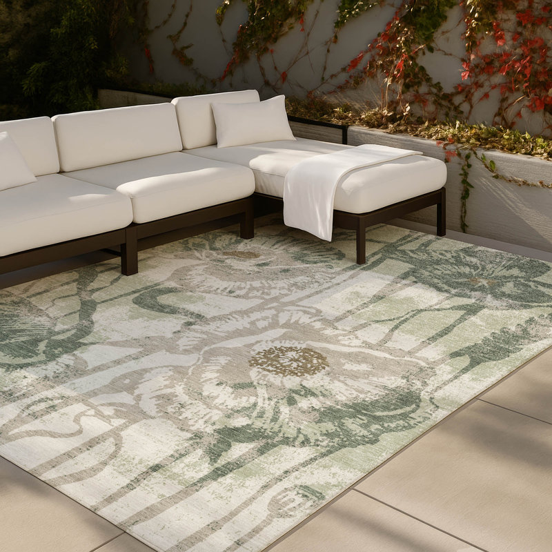 Machine Washable Indoor/Outdoor Chantille ACN2894 Floral Rug, Celery, 8' x 10'