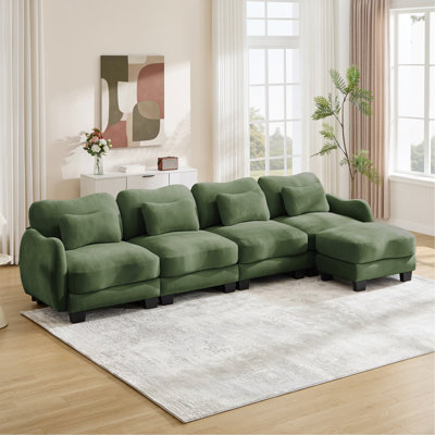 Canapé surdimensionné en forme de L à 4 places en chenille, avec 4 coussins de taille exquise et 1 repose-pieds mobile, conception incurvée ergonomique, canapé modulaire facile à assembler pour le bureau du salon