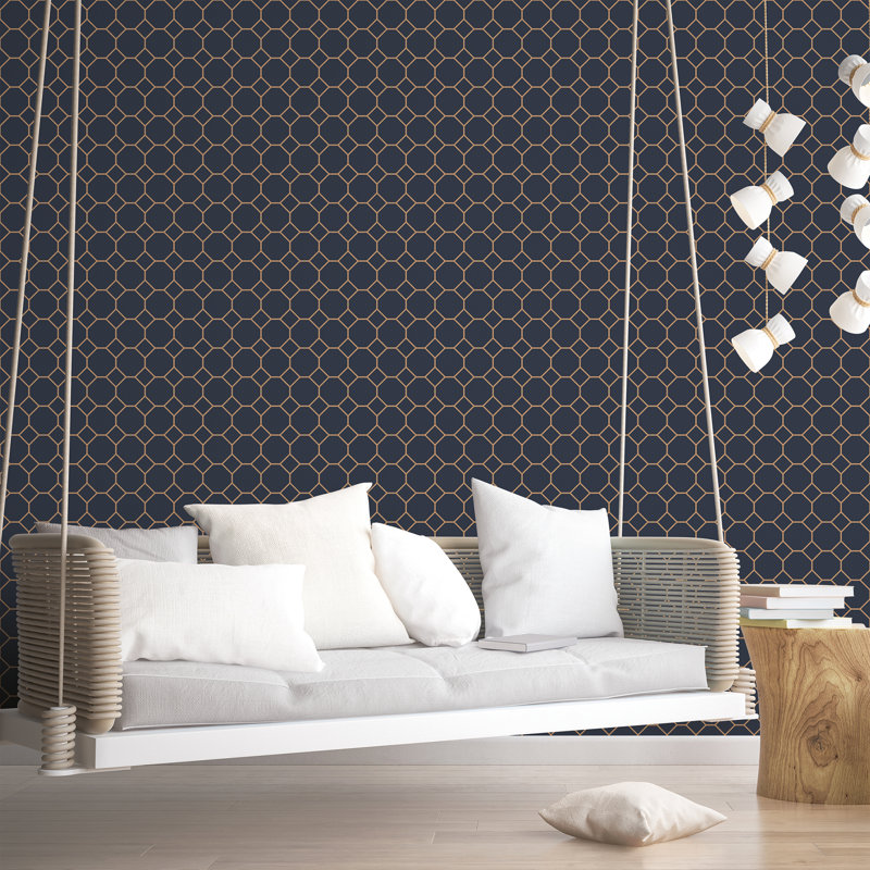 Spritzky Bee Hive 10m X 53cm Wallpaper Roll, Navy/Gold