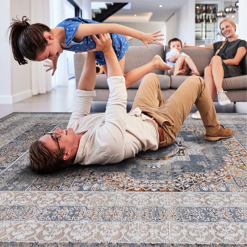 Stylish Loom & Area Rug 5X7 - Blue/ Medallion, Non-Shedding, Stain- For Office Space Medallion Floor Stain Kitchen