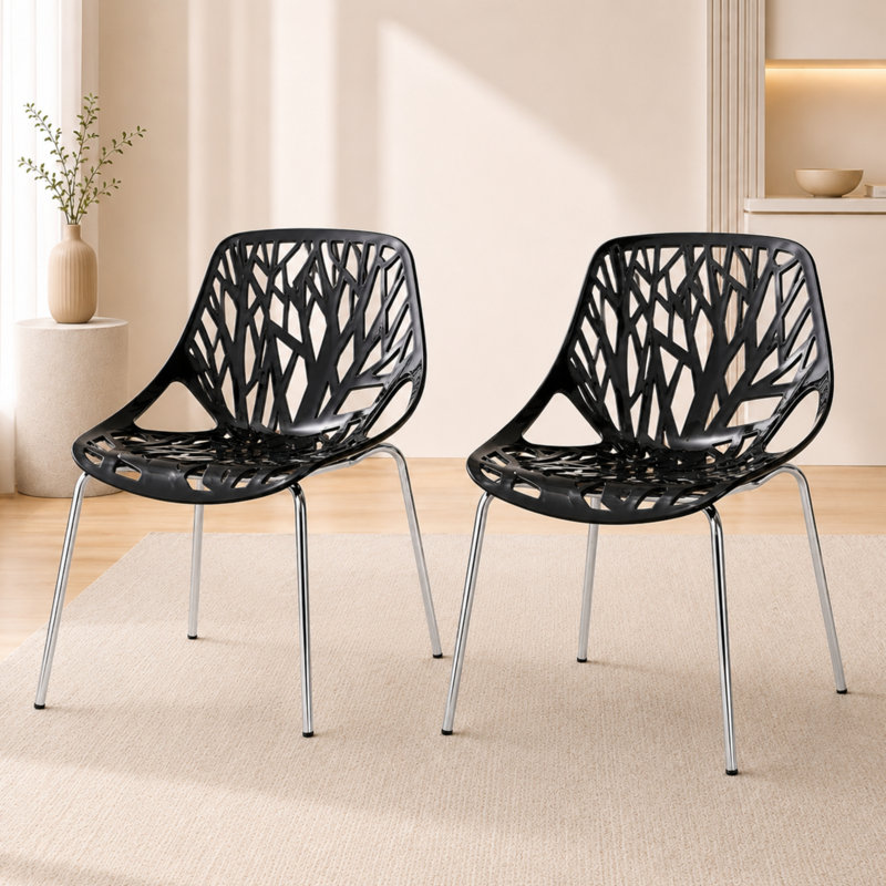 Stackable Dining Side Chairs with Floral Cutout Back and Stainless Steel Legs – Modern Kitchen, Restaurant, or Banquet Seating