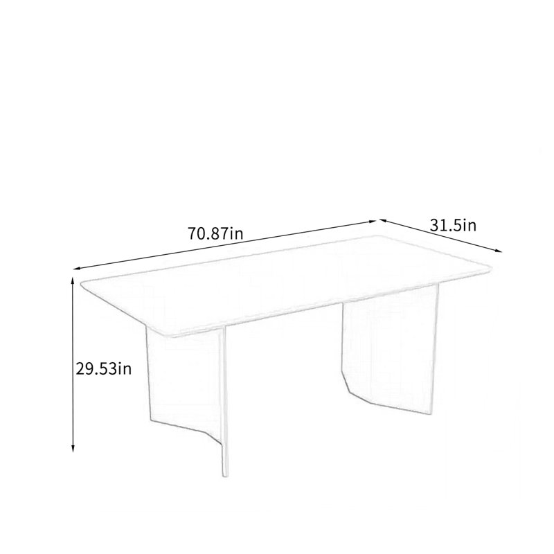 Table robuste avec plateau en dalle épaisse., H 29,53 po x L 70,87 po x P 31,5 po