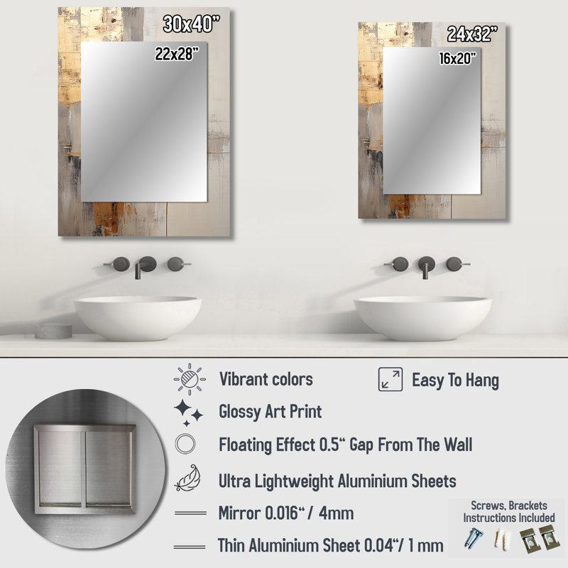 Gold And Beige Soft Fusion I - Pier Decorative Mirror, Beige Wall Mirror, Printed Metal Art, 32" x 24"