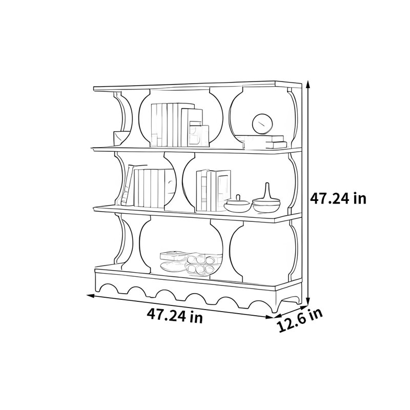 Présentoir de bibliothèque rétro de style français, (3 tablettes) H 47,24 po x l 47,24 po x P 12,6 po