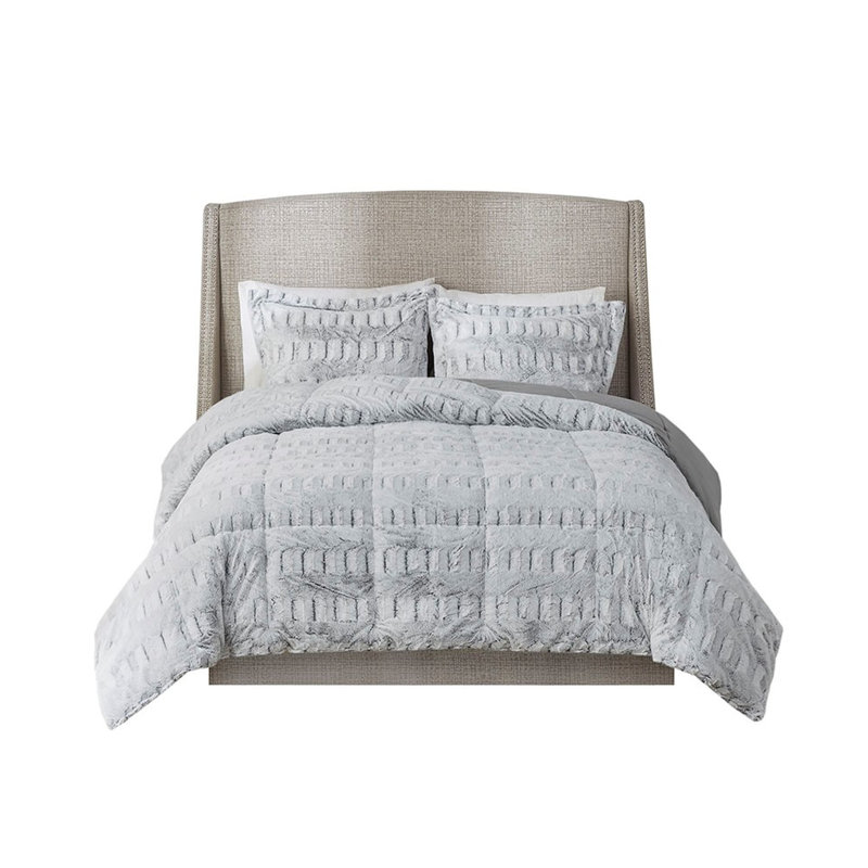 Grey Long Fur Comforter - King/ King Modern Mini Clear