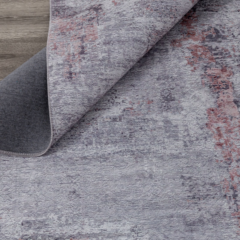 Abstract Area Rug in Pink, Rectangle 5' x 7'