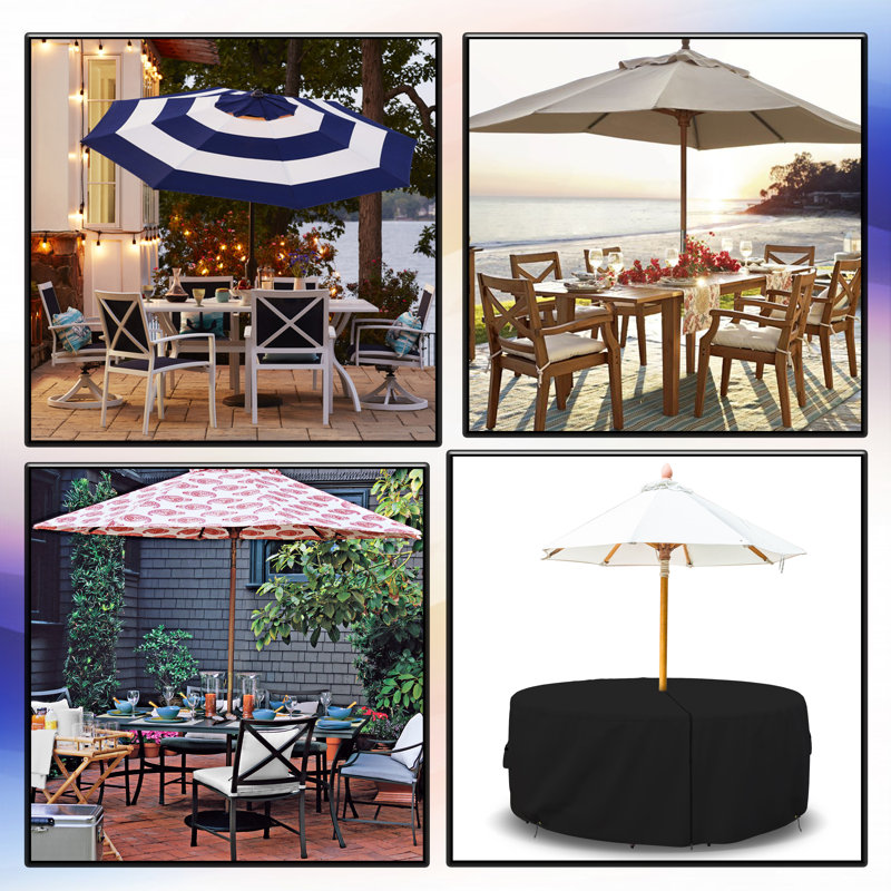High Density Multipurpose Waterproof Outdoor Round Dining Table & Chair Set Cover with Umbrella Hole, 23" H x 95" W