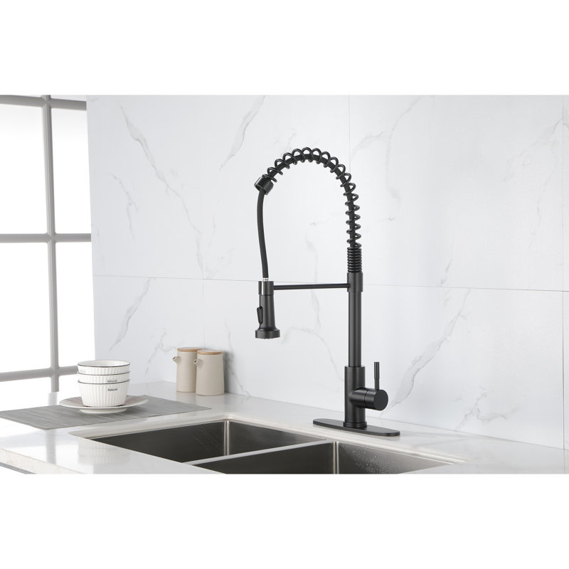 Pull-Out Spray Kitchen Sink Faucet - Stainless Steel, Matte Black, , Convenient Water Use Steel With Material, Single Handle