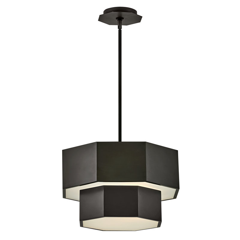 Facet Five-Light Convertible Hexagonal Two-Tier Pendant, Black, Black