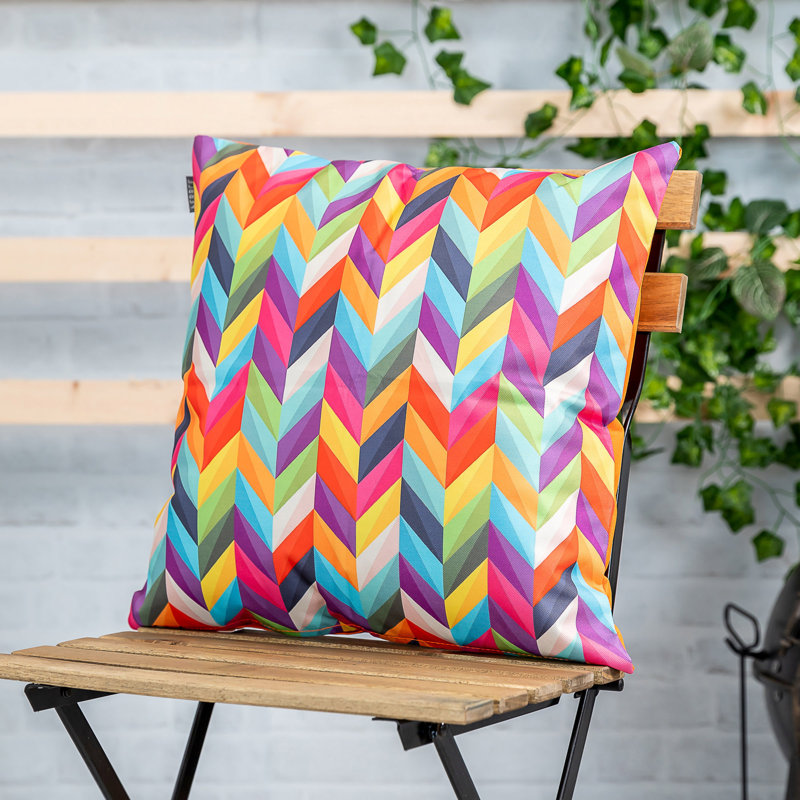 icon Herringbone Print Indoor-Outdoor Cushion, Multicolour