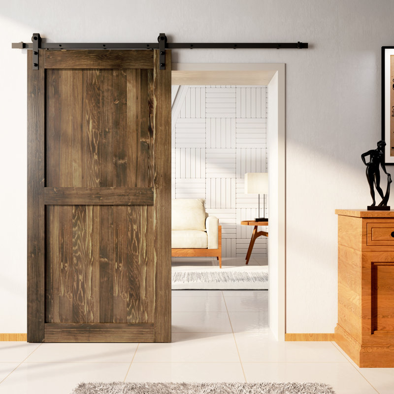 Porte en bois de pin massif non assemblé avec design H rustique noir H Design, Noyer foncé, 60 po x 84 po