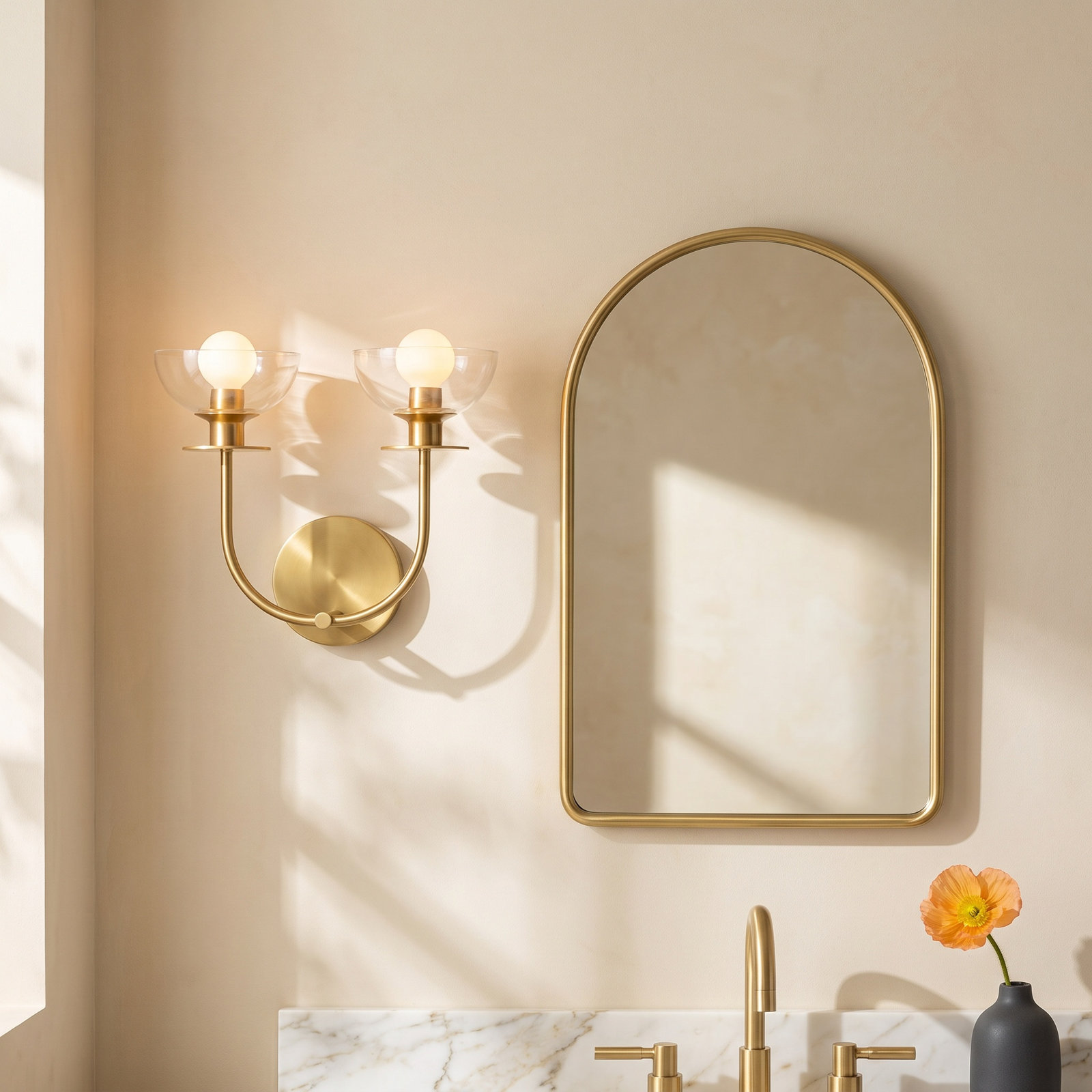Delisa 2 Light Transparent Vanity Light, Brushed Gold