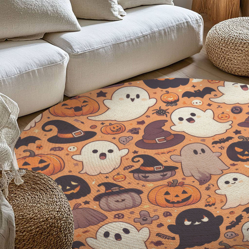 Tapis tressé Ghostly Gourds, Rond 5 pi