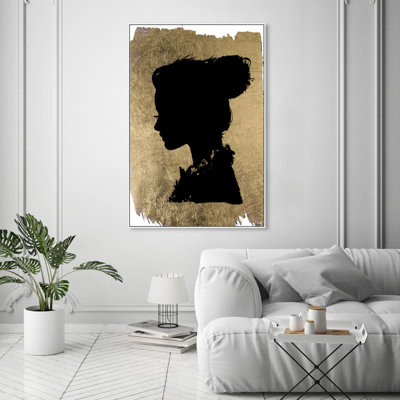 «Beaute In Gold, Golden Beauty Portrait», reproduction d'art moderne sur toile noire pour chambre