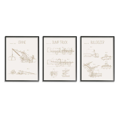 " Figure Charts Of Construction Trucks Neutral Brown " by Daphne Polselli 3 - Pieces