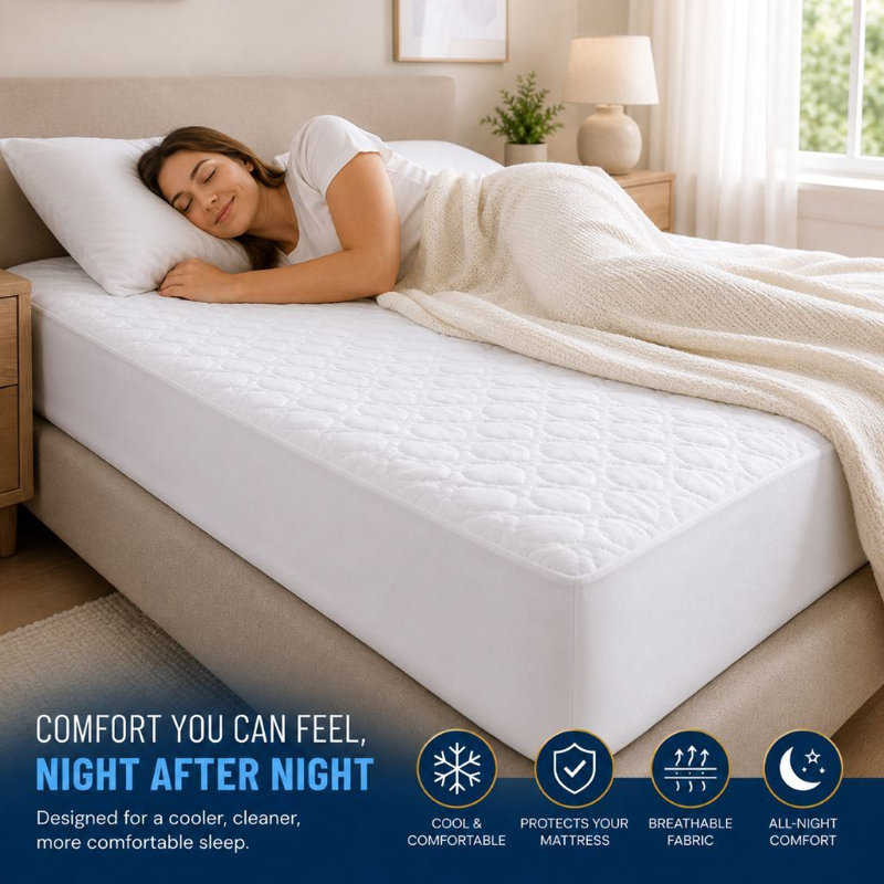 Quilted Cooling Mattress Protector Extra Deep 30cm, White, Super King