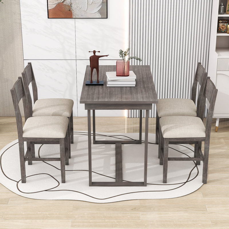Bogazi 5-Piece Dining Table Set with Rectangular Dining Table and 4 Dining Chairs, Grey