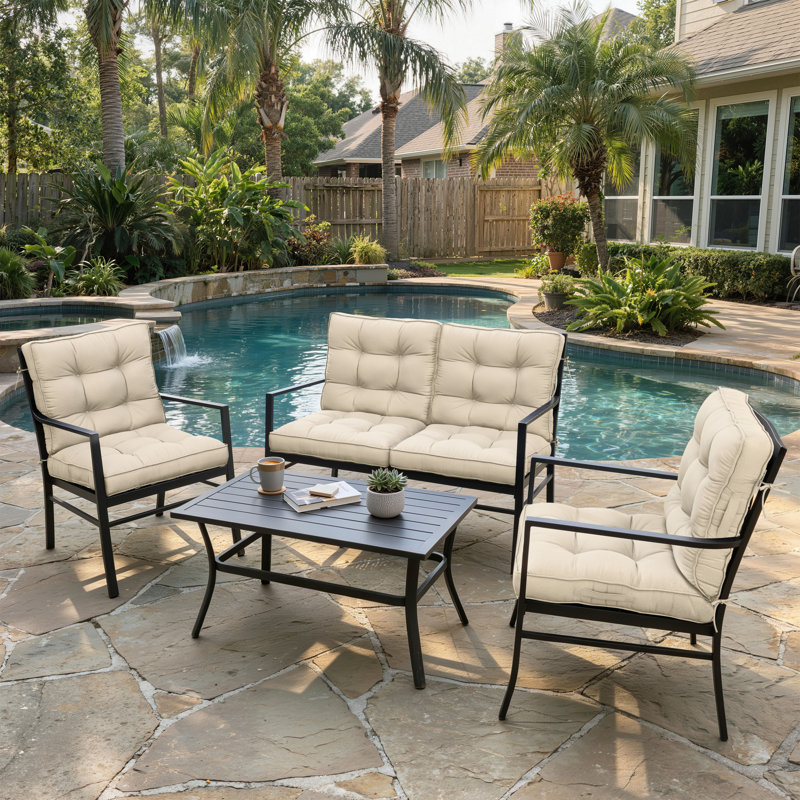 Anjelyka 20"W X 20"D Outdoor Cushions Indoor And Outdoor Seat/Back Cushion, Upgraded Filled Patio Chair Cushions, Beige, 4