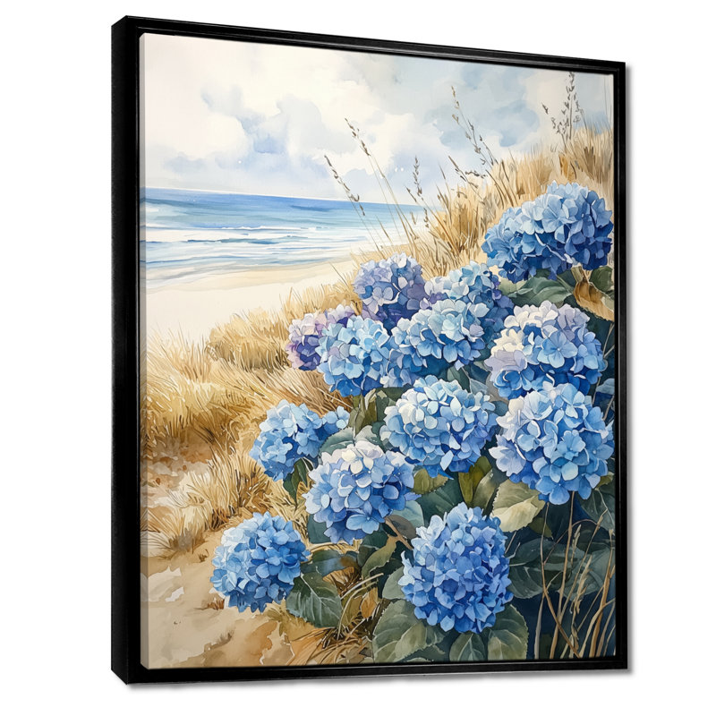 Ayanguangs d'hortensias au bord de la mer I - art mural d'hortensias pour le salon, H 20 po x l 12 po, Noir
