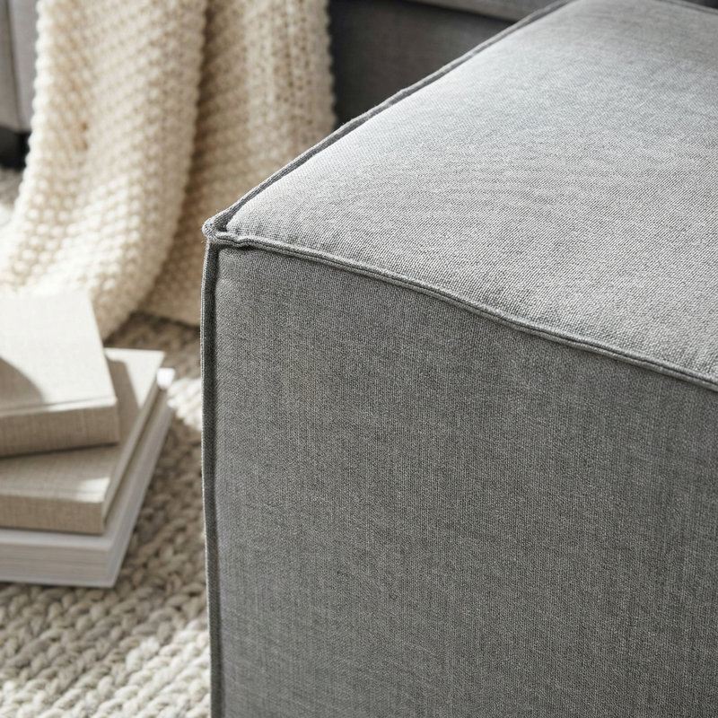 Heffernan Upholstered Ottoman, Lilac Linen Blend