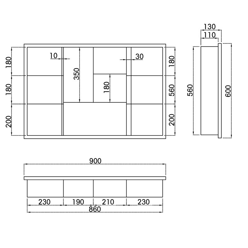 90mm W 60mm H Medicine Cabinet Mirror 10 Adjustable