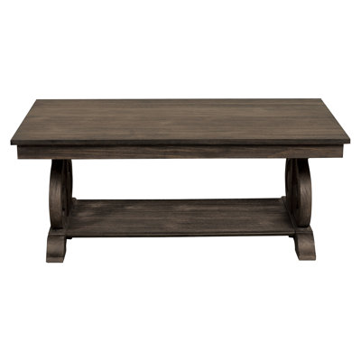 Classic Living Room Furniture - Dark Oak Cocktail Table With Convenient Storage And Base Bottom Shelf Stylish Scrolled