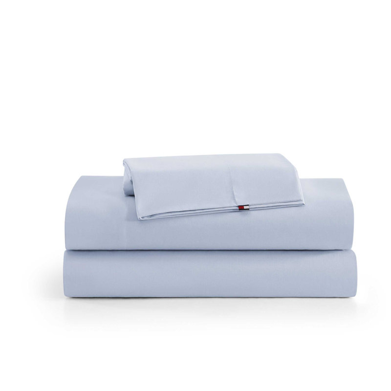 Ensemble de draps simples Tommy Hilfiger, Ensemble de draps pour très grand lit avec 2 taie, Bleu