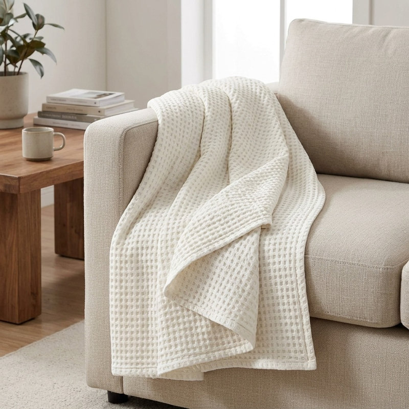 Chequered Blanket, Pure White Chequered