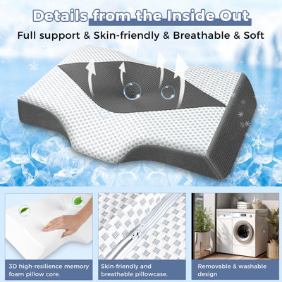 Memory Foam Neck Support Pillow for Pain Relief, Ergonomic Cervical Pillow with Washable Cover