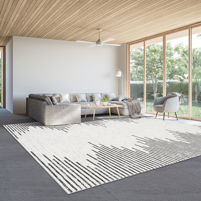 Tapis de chambre lavable à rayures géométriques Tapis antidérapant doux antidérapant, Rectangle 5 pi x 7 pi