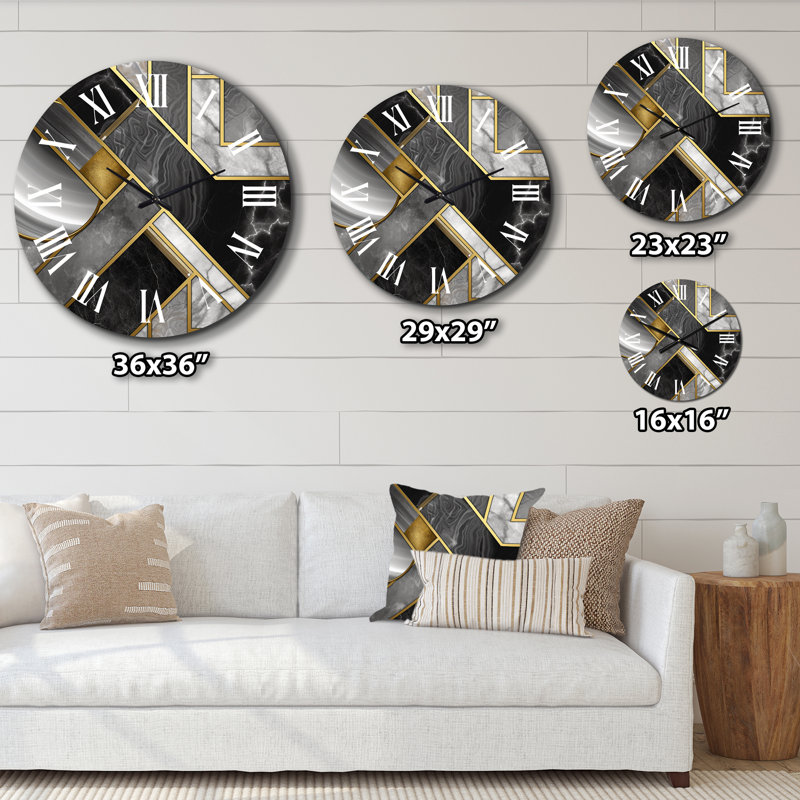Horloge murale moderne en marbre granit avec touches dorées III, Moyenne