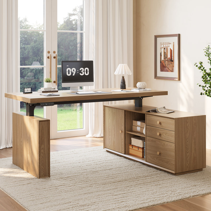  63'' L-Shaped Electric Standing Desk, Height Adjustable Computer Desk With 3 Drawers & Memory Controller For Home & Office 