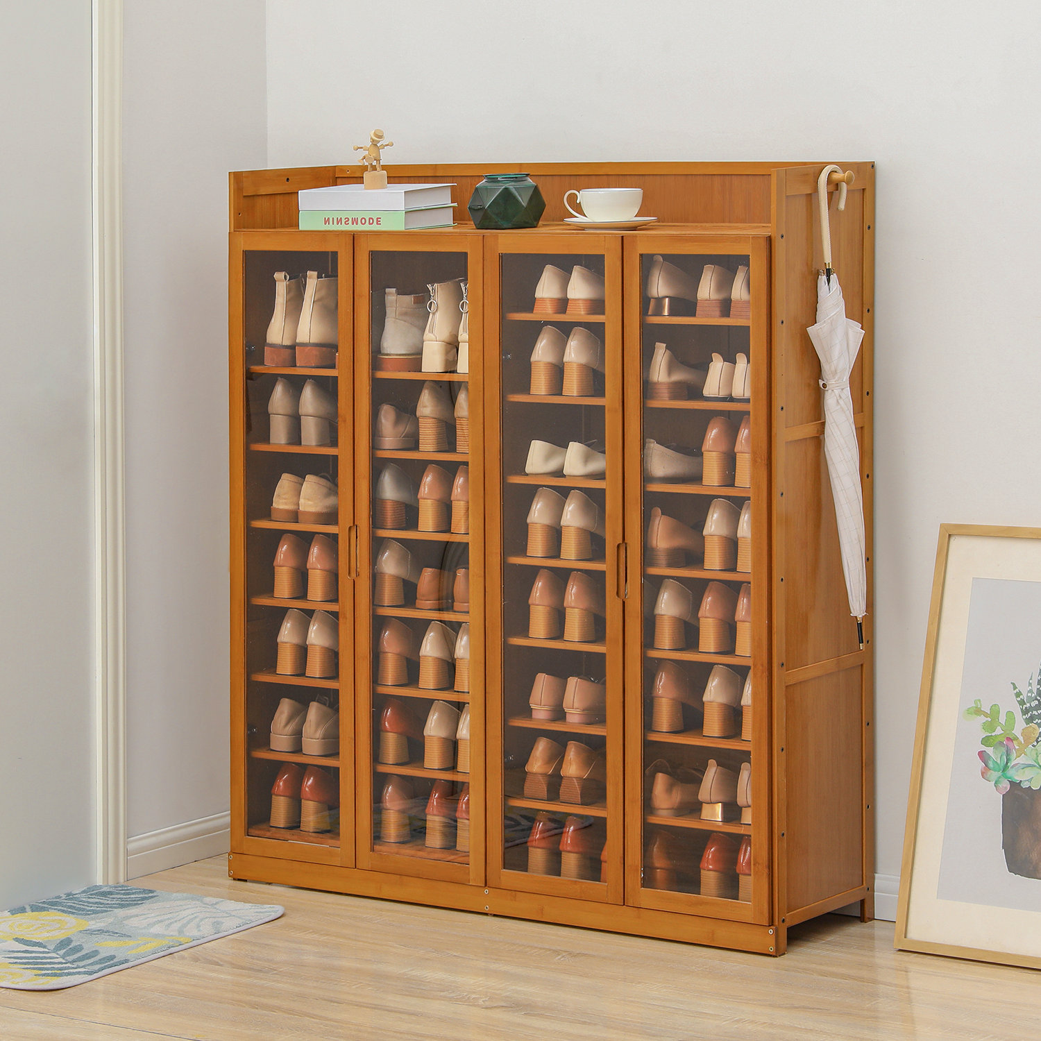 MoNiBloom 9 Tier Shoe Rack Organizer Modern Bamboo Cabinet with Door 46  Pairs Heels Boots Hallway Entryway & Reviews