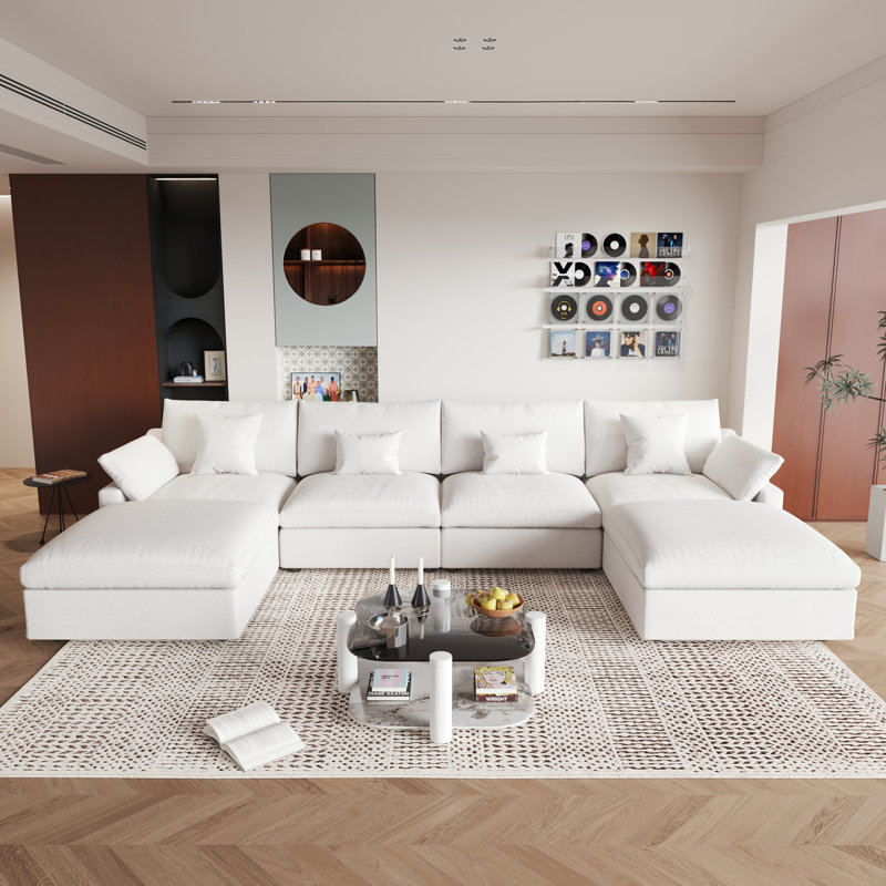 Canapé modulaire 6 pièces Kyna, Mélange de lin blanc