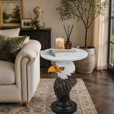Eagle Head Accent Table with Realistic Statue,for Rustic and Nature-Inspired Decor