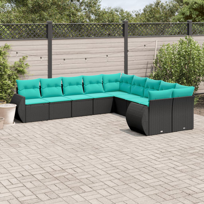  Ensemble de canapé de patio 10 pièces avec coussins en rotin de polyester noir