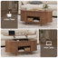 Table basse ovale à plateau relevable de 43,3 po avec rangement caché, centre de table en bois cannelé avec compartiment de rangement et tablette ouverte-543039202