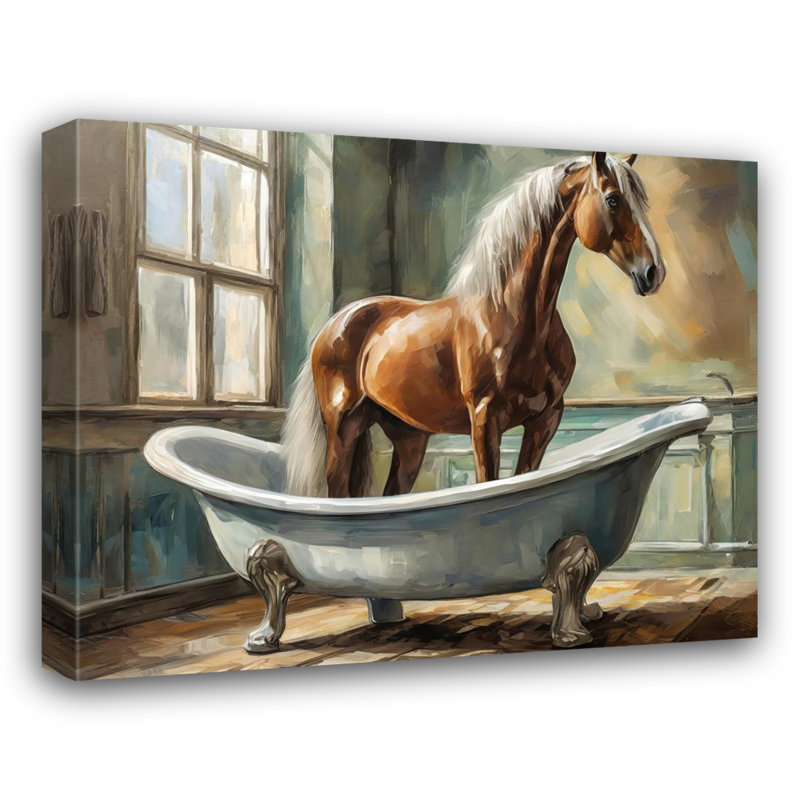 «Horse Bathaign» sur toile, H 26 po x l 32 po