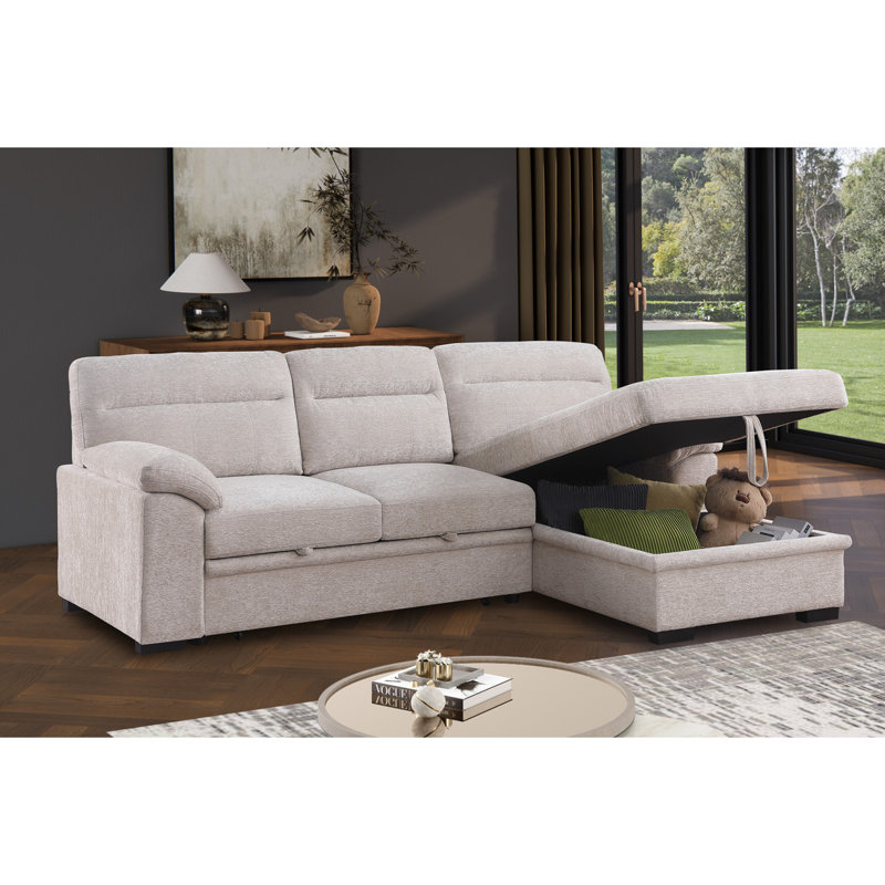 Canapé-lit modulaire en chenille de 94 po en chenille beige Kipling II