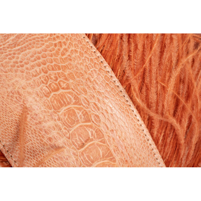 Velvet Lumbar Pillow w/ Feather Trim, Peach