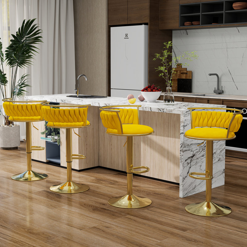 Ginko Modern Adjustable Bar Stools, Swivel Counter Stools with Upholstered Seat, Backrest, Footrest and Metal Frame for Kitchen and Home Bar 