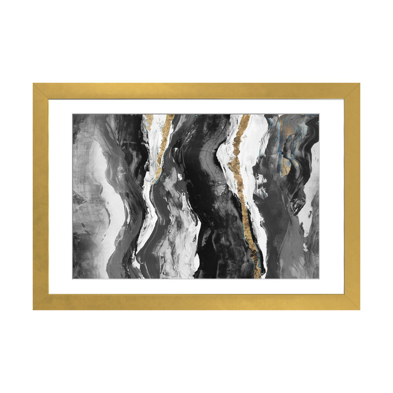 Effectus II, H 24 po x l 32 po, Noir / Blanc / Doré, Papier doré avec cadre d'angle ouvert