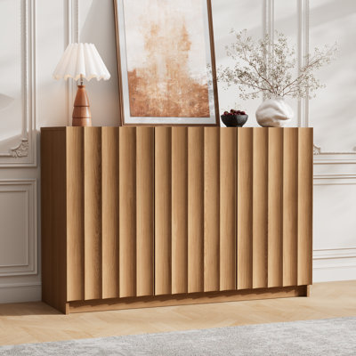 Fluted Sideboard Buffet Cabinet with Storage, 47.2" Wide Mid Century Modern Accent Cabinet with Adjustable Shelves, Wood Modular Credenza Storage Cabinet for Living Room, Entryway