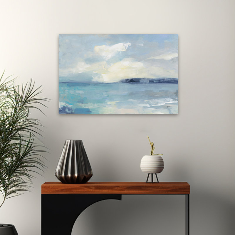 Péninsule côtière abstrait bleu gris nuage turquoise, H 24 po x l 16 po