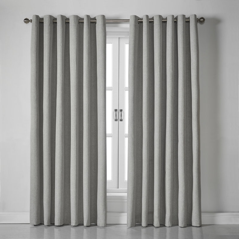 Bechard Blackout Linen Look Ring Top Curtains, Slate, 228cm Width x 183cm Drop